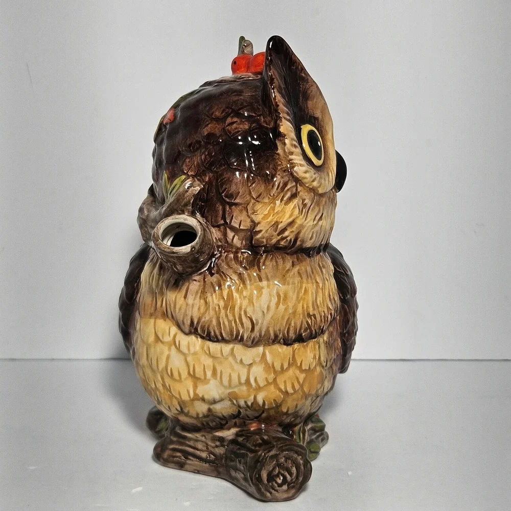 Cracker Barrel Stoneware Harvest Owl Teapot Brown Fall Autumn Decor